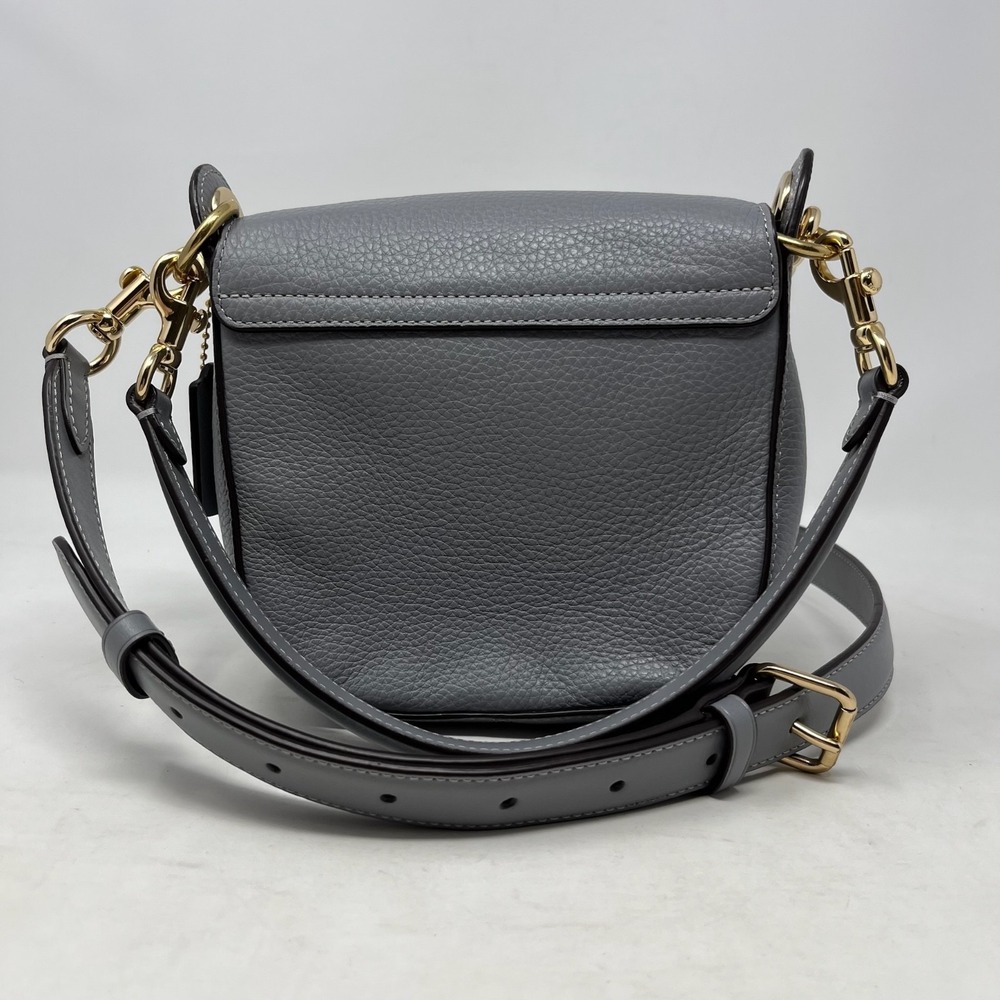 COACH Kleo Shoulder Bag 17 Crossbody Gray Leather Suede Granite Saddle C5687 - Picture 2 of 16